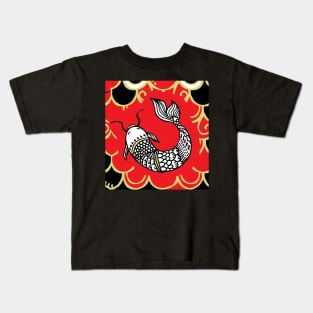 Persevere /Red-Black  Chinoiserie Carp / Koi Fish Kids T-Shirt